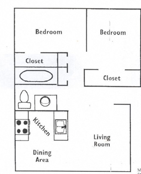 2 Bedroom One Bathroom Floor Plan